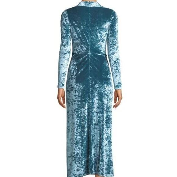 Galvan London Long-Sleeve Deep-V Hammered Velvet Cocktail Dress SZ 4 Blue #1D459 - Picture 3 of 16